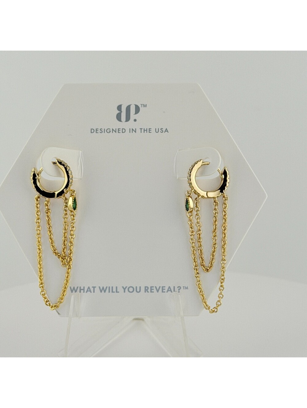 Bomb Party Pave Hoops "She's Got Edge" Lab Created Emerald on Yellow Gold